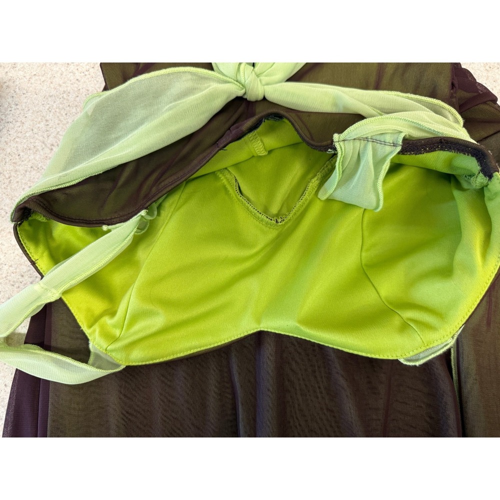Brown‎ Lime Mesh Hi Low Dress Y2K Fairycore Ruched Asymmetrical Forest Grunge - Picture 8 of 16